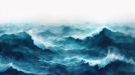Abstract ocean water waves watercolor pencil art 
