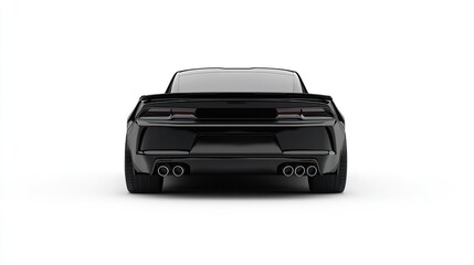 Sleek Black Sports Car with Dual Exhausts Against White Background