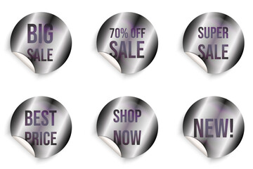 Big Sale sticker set isolated white background. Trendy Holographic business sticker collection. Vector illustration can used advertising tag.  