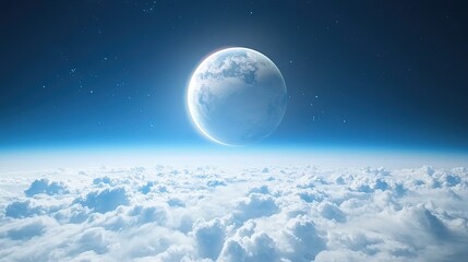 A Serene View of Earth from Above the Clouds at Dawn