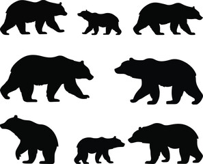 Bear silhouettes set on white background