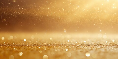 A soft golden shimmer with sparkling glitter and out of focus lights creates a festive backdrop for any occasion.