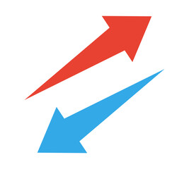 正面から見た赤と青の左右の矢印のイラスト