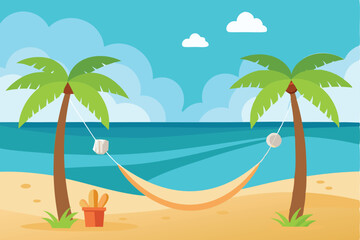 stunning tropical beach with lush palms and turquoise waves illustration
