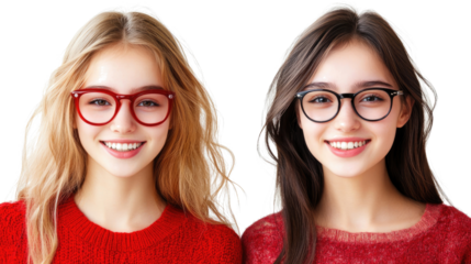 Young Women Smiling Together While Wearing Glasses in Casual Outfits Generative AI