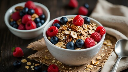 Quick and healthy breakfast recipe demonstration featuring oats, berries, and nuts. healthy breakfast, oats, berries, nuts, nutrition, quick recipes