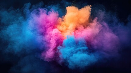 Colorful Burst of Powder and Smoke with Vibrant Blue, Pink, and Orange Tones &ndash; Dynamic Explosion of Colors Against a Dark Background, Ideal for Creative Abstract Art and Modern Design Projects