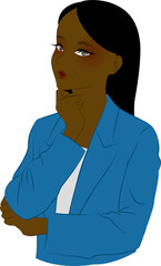 アフリカン・アメリカン女性がスーツを着て悩んでいる