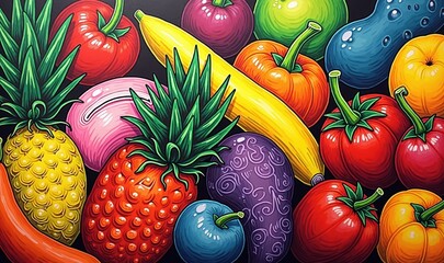 A vibrant assortment of colorful fruits and vegetables, perfect for fresh food promotions, healthy eating campaigns, or organic product marketing.
