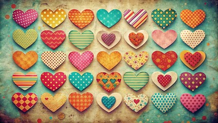 Vintage Style Photography of Colorful Heart Icons Illustrating Flat Vector Design with a Retro Aesthetic for Creative Projects and Graphic Design Applications