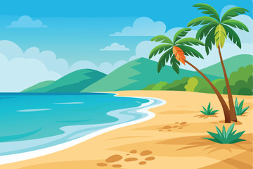 tropical beach view with lush palms and turquoise waves vector illustration
