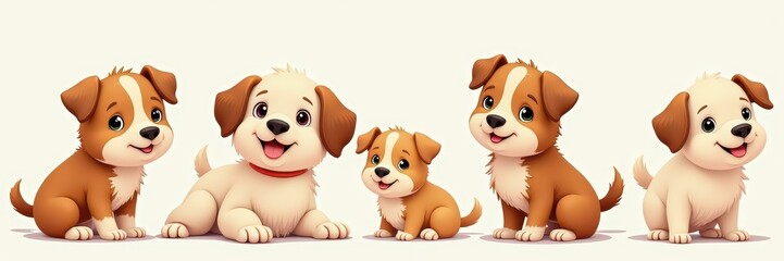 Obraz premium Adorable cartoon puppies showcasing joy and playfulness, perfect for pet-related marketing, children's products, or animal welfare campaigns.