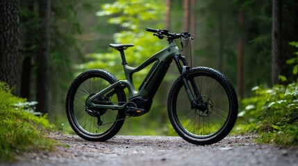 Fototapeta premium Sleek Electric Mountain Bike Ready for Adventure in Nature