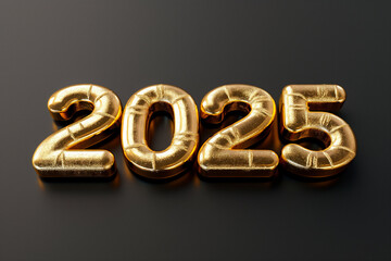 2025, 3d golden numbers on black background