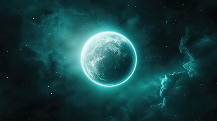 Ethereal Blue Planet Surrounded by Mystical Cosmic Clouds in Space
