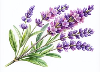 Naklejka premium Vintage Watercolor Drawing of Lavender Isolated on White Background - Elegant Illustration for Graphic Design, Clipart Image, and Logo Use