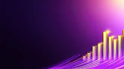 Vibrant Purple Background with Golden Bar Graph Design Elements