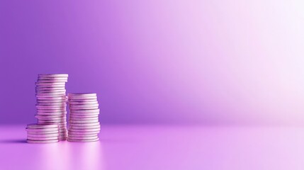Stacked Coins on a Vibrant Purple Background for Financial Themes