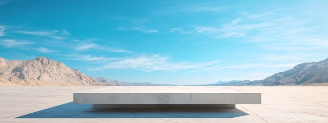Square Podium with Desert Background, Rectangle Podium on Desert with Blue Sky Background for Display Product Advertising