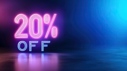 Eye-Catching Neon Sign Displaying 20% Off Discount Promotion