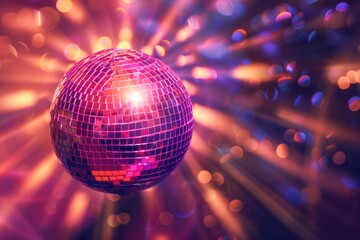 Obraz premium Disco ball with bright rays night party background photo.