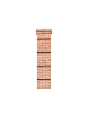 A decorative rectangular column made of beige bricks is isolated.