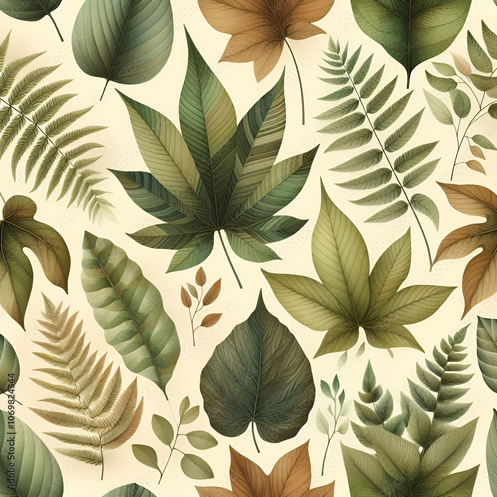 Wall mural seamless pattern with leaves