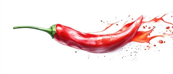 Red Hot Chili Pepper Splash: A fiery red chili pepper explodes in a vibrant burst of color, capturing the essence of spice and heat.  A dynamic, abstract image perfect for culinary, food.