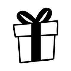 Doodle vector icon of a gift with a ribbon.