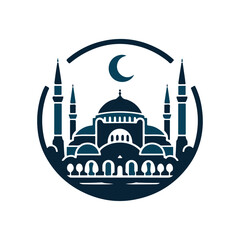 Hagia Sophia vector logo illustration. aya sophia mosque. Istanbul Landmark Illustration, line art vintage style tourism logo