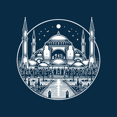 Hagia Sophia vector logo illustration. aya sophia mosque. Istanbul Landmark Illustration, line art vintage style tourism logo