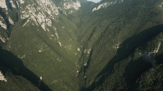 Panning upward through the valleys outside of Naples, Italy.