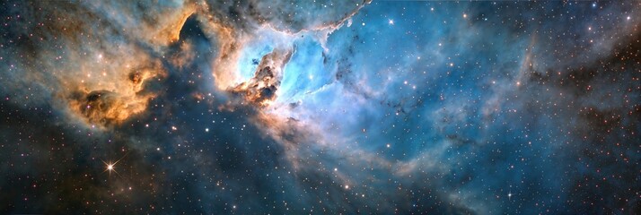 Majestic Blue Nebula in Deep Space with Interstellar Clouds and Shimmering Stars - Cosmic Header Banner Design for Abstract Space Art, Galaxy Exploration, Supernova Imagery, and Universe Themes