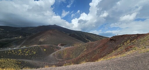 landscapes of mount etna, the active sicilian volcano. the hills and the vegetation