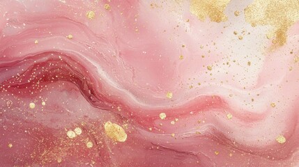 Obraz premium Dusty blush pink watercolor effect with golden dots; elegant, abstract background with marble texture and fine, sparkling details