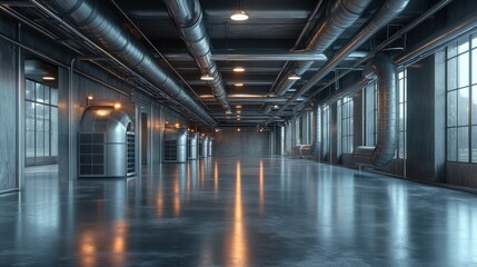 Obraz premium Modern Air Conditioning Ductwork in Industrial Setting