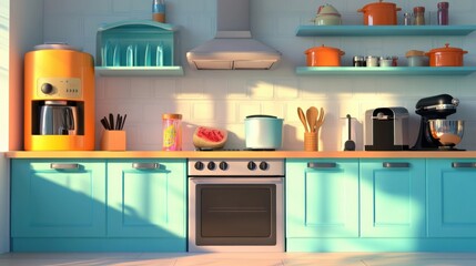 Looping cartoon kitchen appliance animation