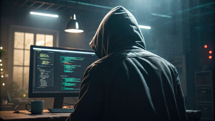 Shadowy Hacker World, Anonymous Figure Decoding Code for Widescreen Immersive Wallpaper