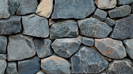 Fototapeta premium Close-Up of Textured Stone Wall with Natural Rough Rock Pattern in Earthy Gray and Blue Tones