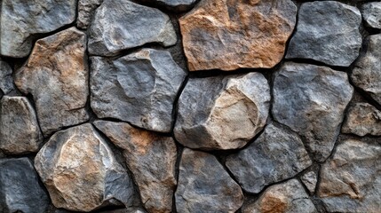 Obraz premium Close-Up of Natural Stone Wall with Rustic Earthy Tones and Textured Rock Surface for Architecture and Design
