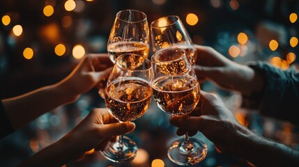 Cheers with champagne and friends.