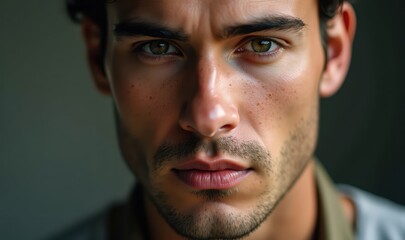 Obraz premium A striking close-up portrait of a young man, capturing intense expressions and deep emotions. Ideal for projects in fashion, beauty, or personal branding.