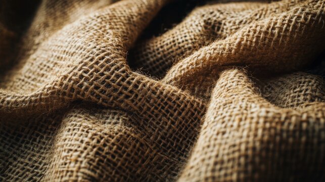 Brown burlap sack cloth background, providing a natural, rough texture suitable for eco-friendly and rustic packaging themes