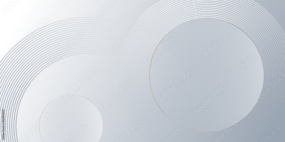 Poster Minimal geometric white and blue circle background with golden line. modern transparency circle presentation background. Light circles template design. Object web design. Minimal poster simple Vector.