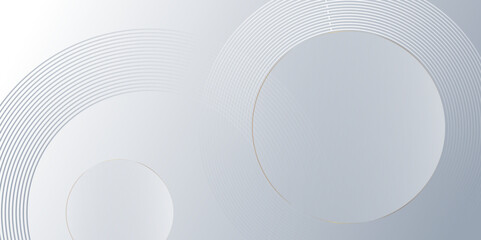 Minimal geometric white and blue circle background with golden line. modern transparency circle presentation background. Light circles template design. Object web design. Minimal poster simple Vector.