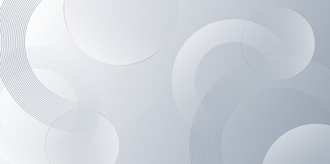 Minimal geometric white and blue circle background with golden line. modern transparency circle presentation background. Light circles template design. Object web design. Minimal poster simple Vector.