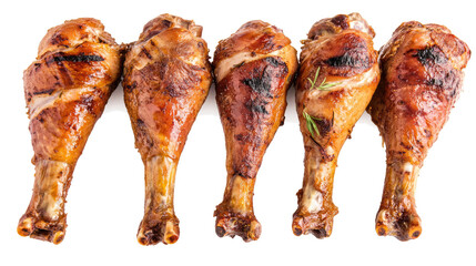Variety of Roasted Turkey Drumsticks on Transparent Background Generative AI