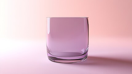 A Creative 3D Rendering of a Transparent Purple Beaker Set Against a Light Pink Background, Featuring Advanced Photography Composition, Depth of Field, and Ambient Lighting, Perfect for Abstract Adver