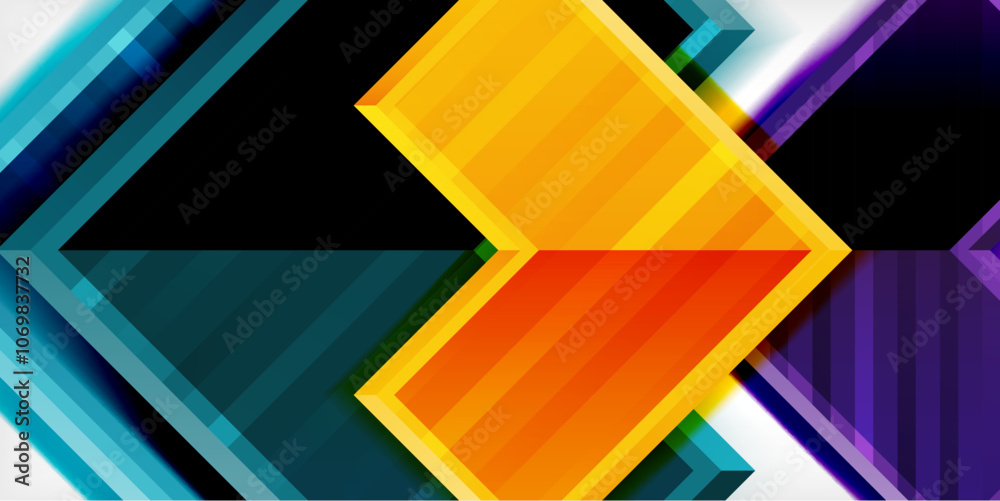 Poster Arrow symbols created with 3d effects and line texture geometric abstract background