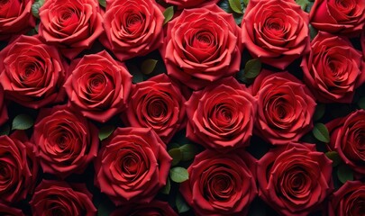 Naklejka premium A stunning close-up view of vibrant red roses arranged beautifully, perfect for romantic themes, floral business, or celebration visuals.